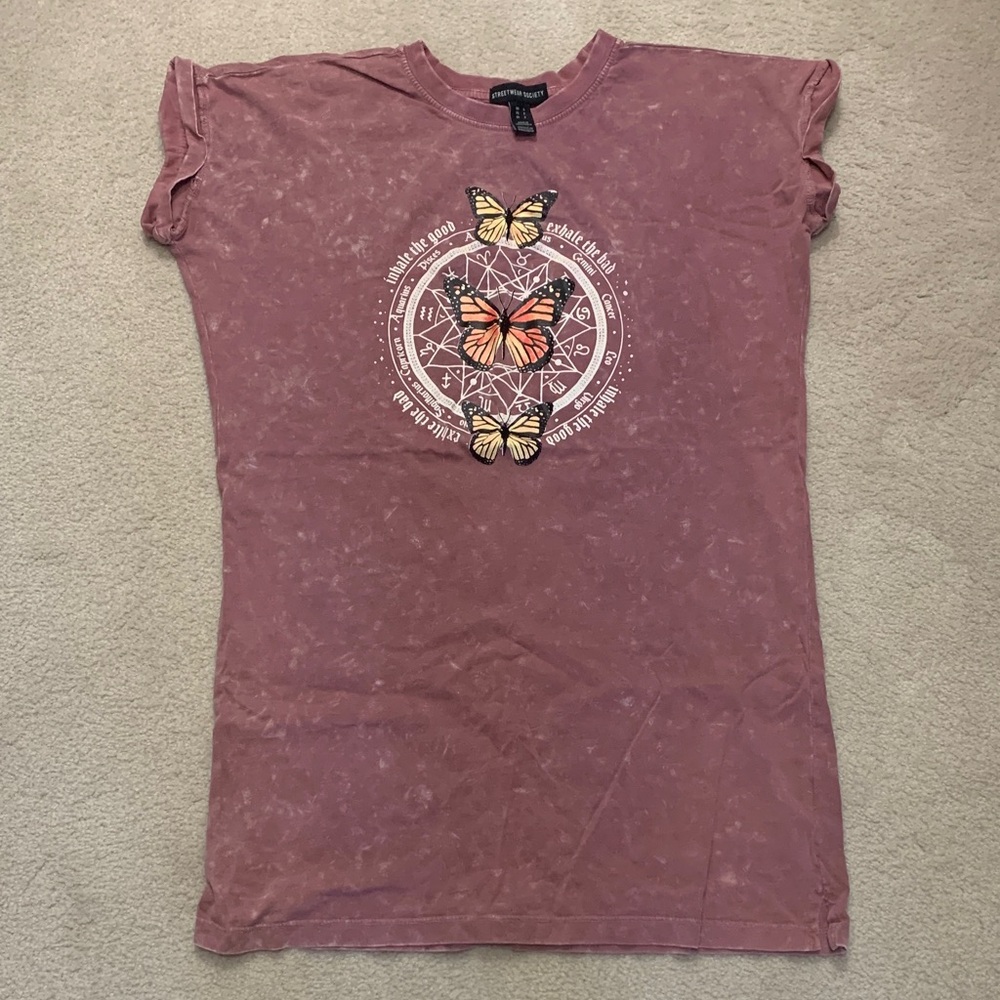 Streetwear Graphic T-Shirt Dress Size S | Butterfly Celestial Print |